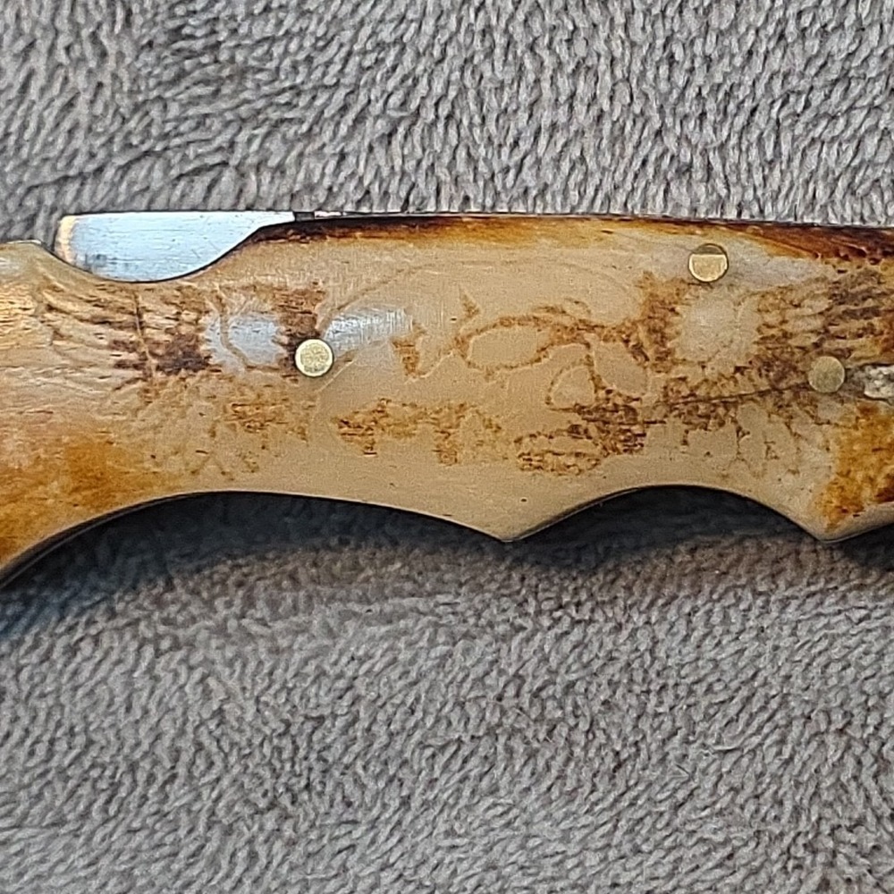 Delta Knives Damascus 3 Inch‎ Drop Point Brass Carved Skull Wings... - Picture 10 of 12